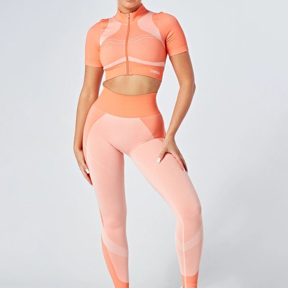 Twill Active Recycled Colour Block Body Fit Legging - Coral